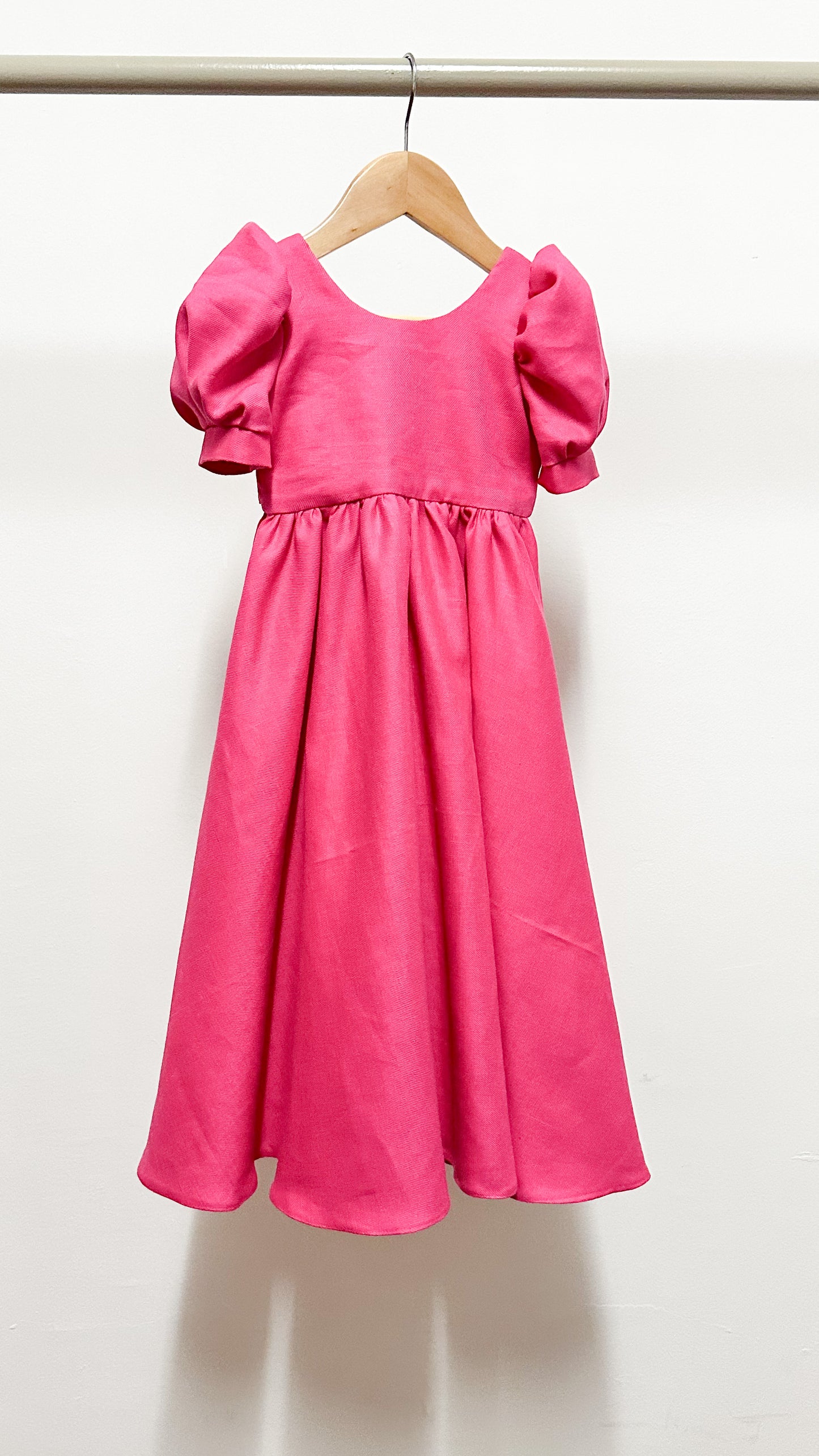 Puff Sleeve Maxi Dress - Hot Pink Linen