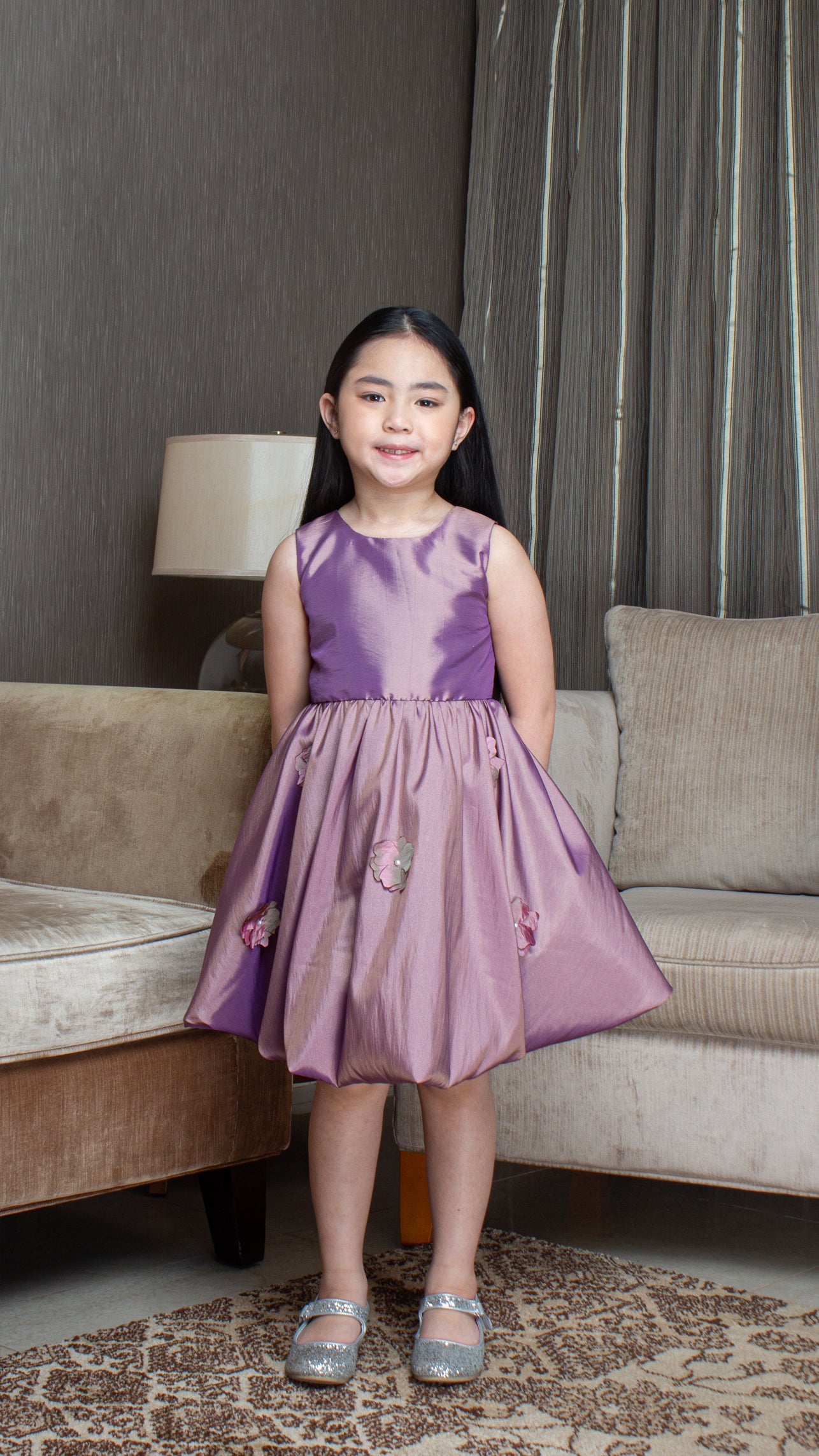 Sleeveless Mushroom Dress with Florets -  Deep Purple