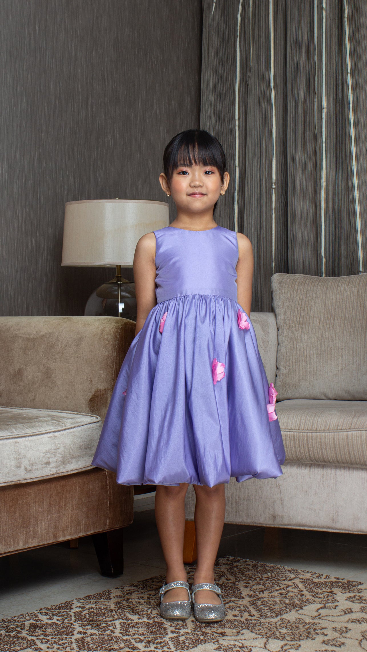 Sleeveless Mushroom Dress with Florets -  Lilac