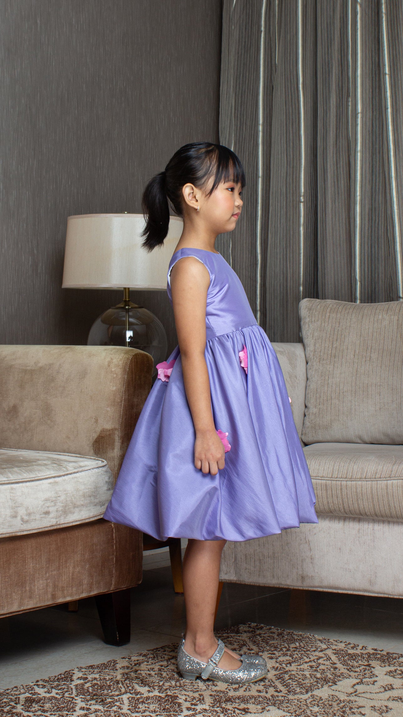 Sleeveless Mushroom Dress with Florets -  Lilac