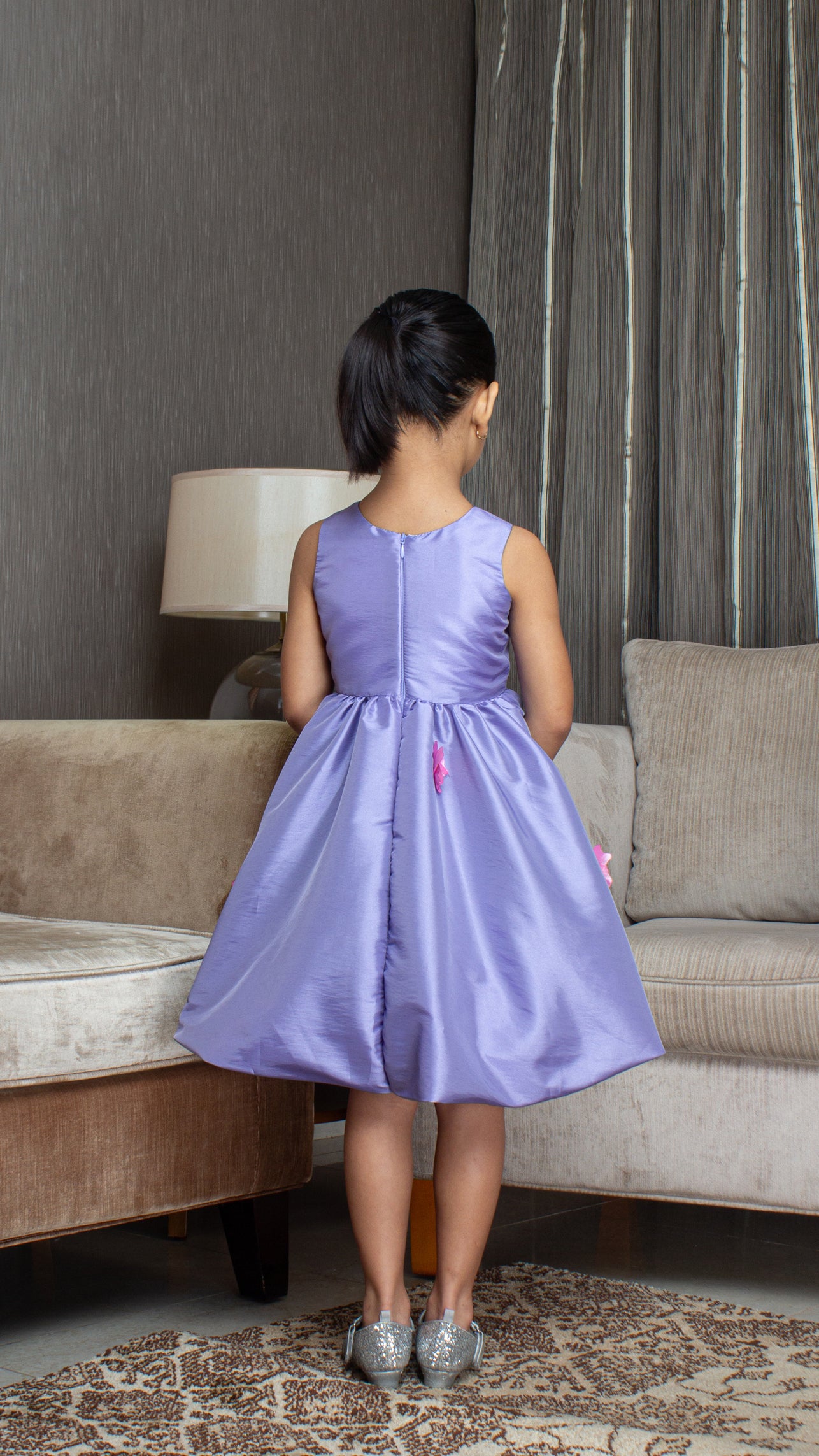 Sleeveless Mushroom Dress with Florets -  Lilac