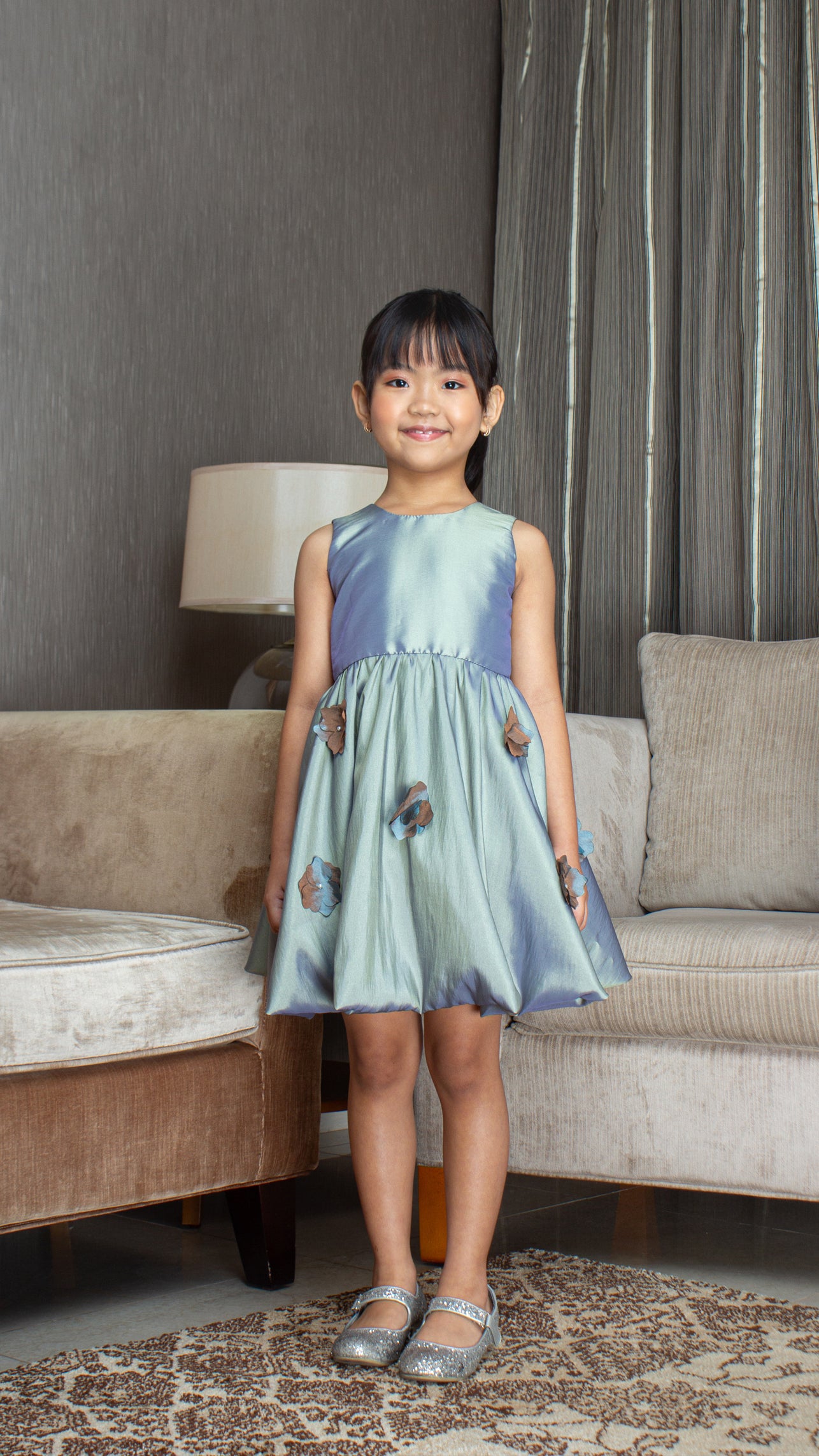 Sleeveless Mushroom Dress with Florets -  Sage